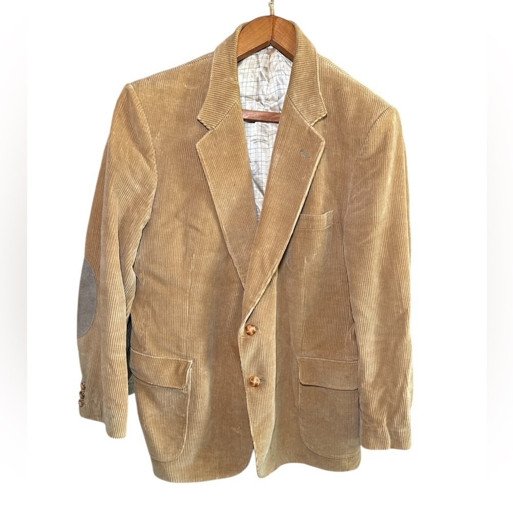 Vintage 80s Parkshire Parisian Men's Tan Corduroy Blazer 44R Elbow Patches